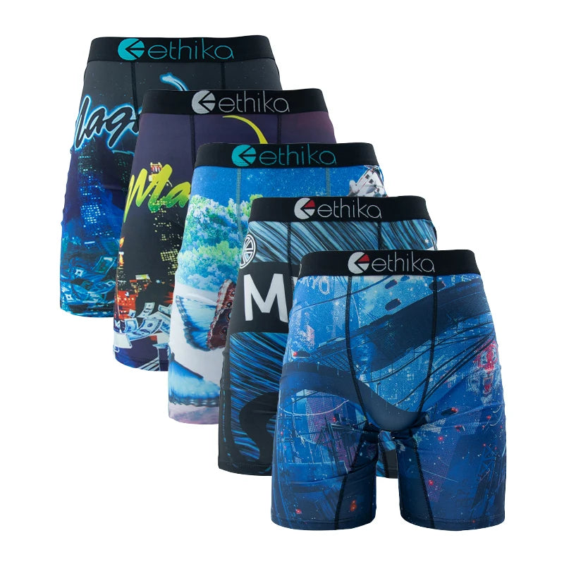 ETHIKA 5Pcs Men Underwear Boxers Breathable Mesh Crotch Man Swimming Underpants Plus Size Mens Panties Sexy Men's Boxer Briefs