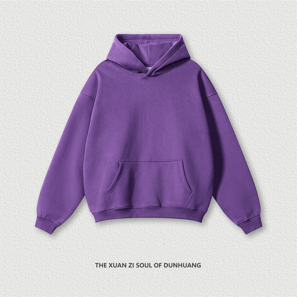 Autumn Winter Men 345gsm Fleece Hoodies Unisex Women Relax Fit Warm Solid Hooded Pullovers Sweatshirts HY0863 - ATFH