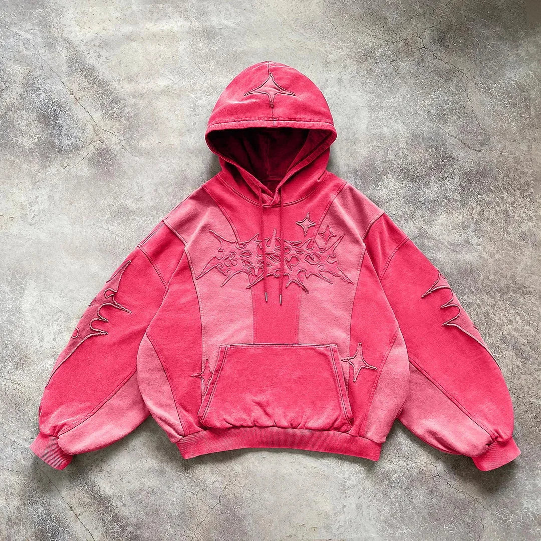 Fashion Color Matching Creative Pattern Patchwork American Harajuku Pullover 2000s Street Rock Vitality Long Sleeve Loose Hoodie
