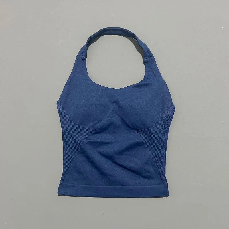 Sports Gym Halter Top Woman Seamless Yoga Tank Removable Chest Pad Push-up Sports Vest Fitness Workout Running Tops - ATFH