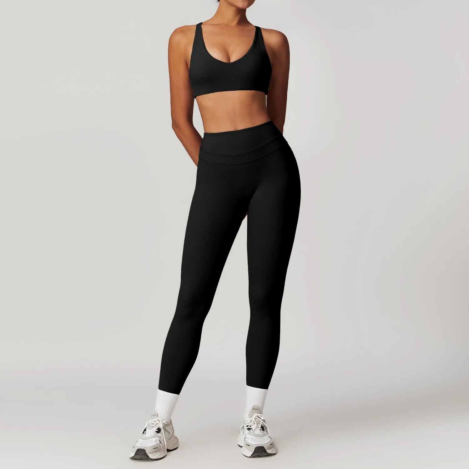mikeyoga 2PCS Yoga Set Women Sportswear Workout Clothes Athletic Wear Gym Legging Fitness Bra Crop Top Short Sleeves Sports Suit - ATFH