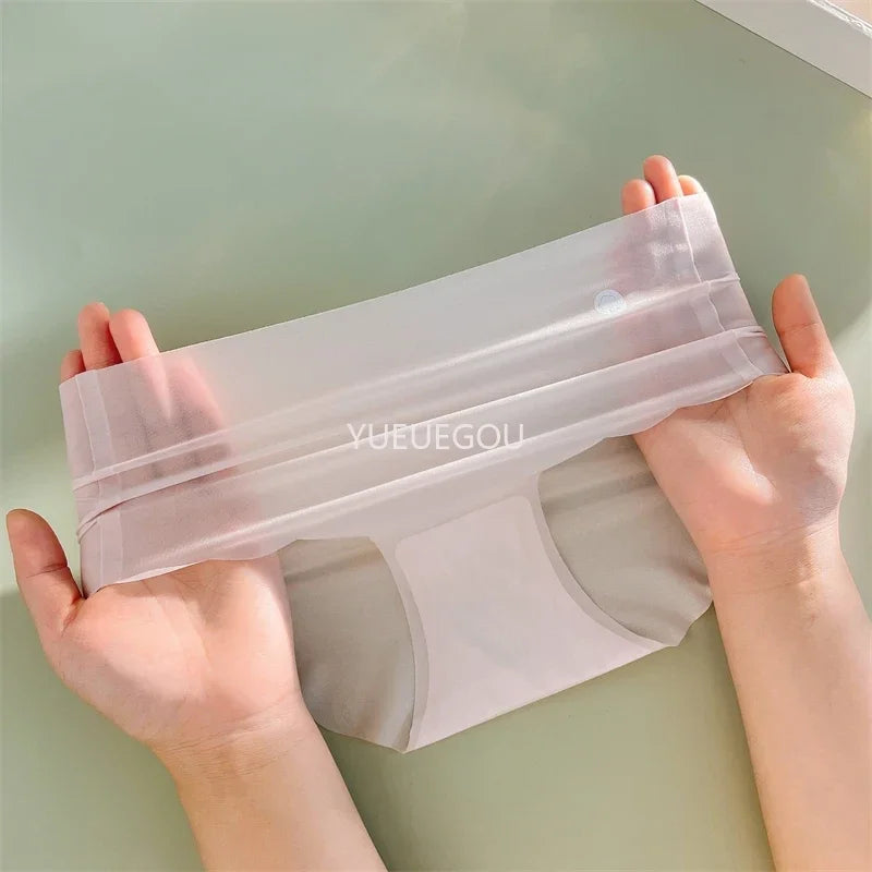 4PCS Ice Silk Seamless Underwear Ultra-thin Women's Panties Sexy Transparent Stretch Briefs High Waist Comfortable Lingerie M-XL