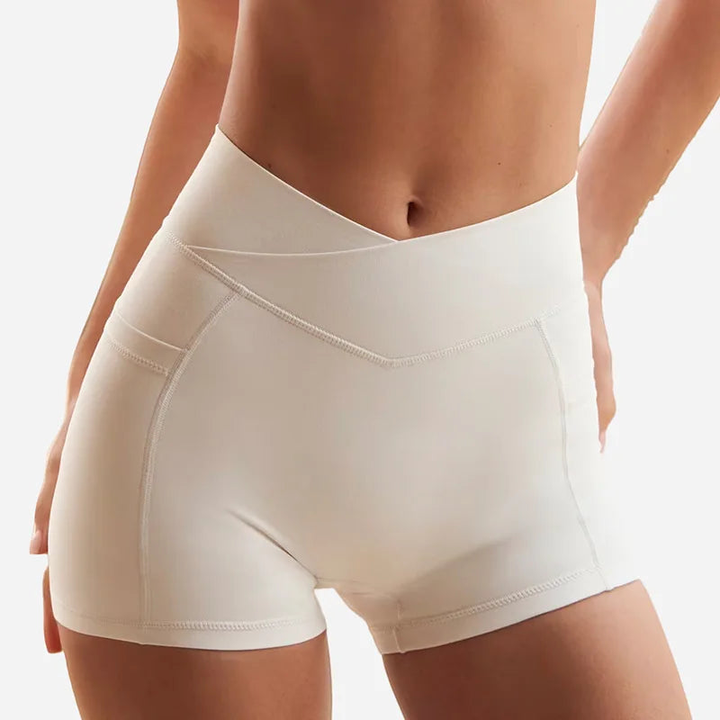 High Elastic Nude Feeling Breathable Elastic Cross Waist Three-point Shorts Suspender Beautiful Back Sports Underwear Yoga Suit - ATFH
