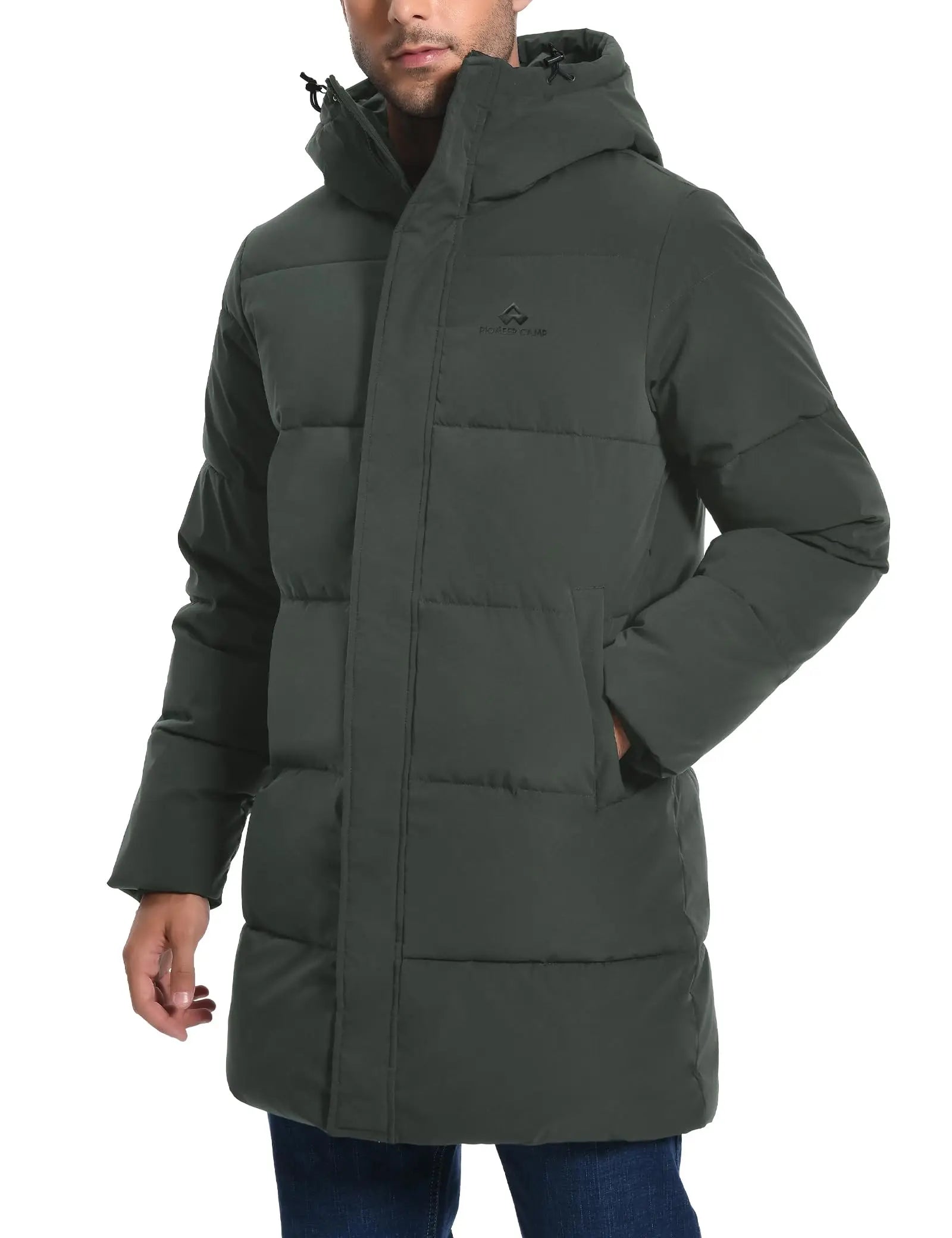 Pioneer Camp Mens Long Winter Coat Hooded Waterproof Insulated Puffer Jacket Thicken Puffy Warm Down Windbreaker Parka
