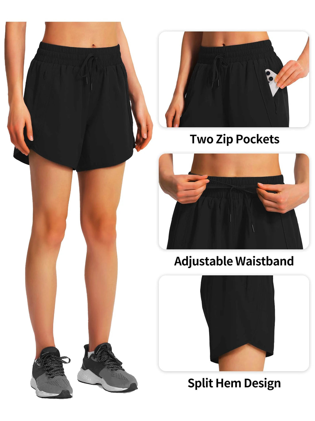 New women's casual sportswear sports running shorts quick-drying lightweight fitness shorts with zipper sports shorts Tahsi Fashion House