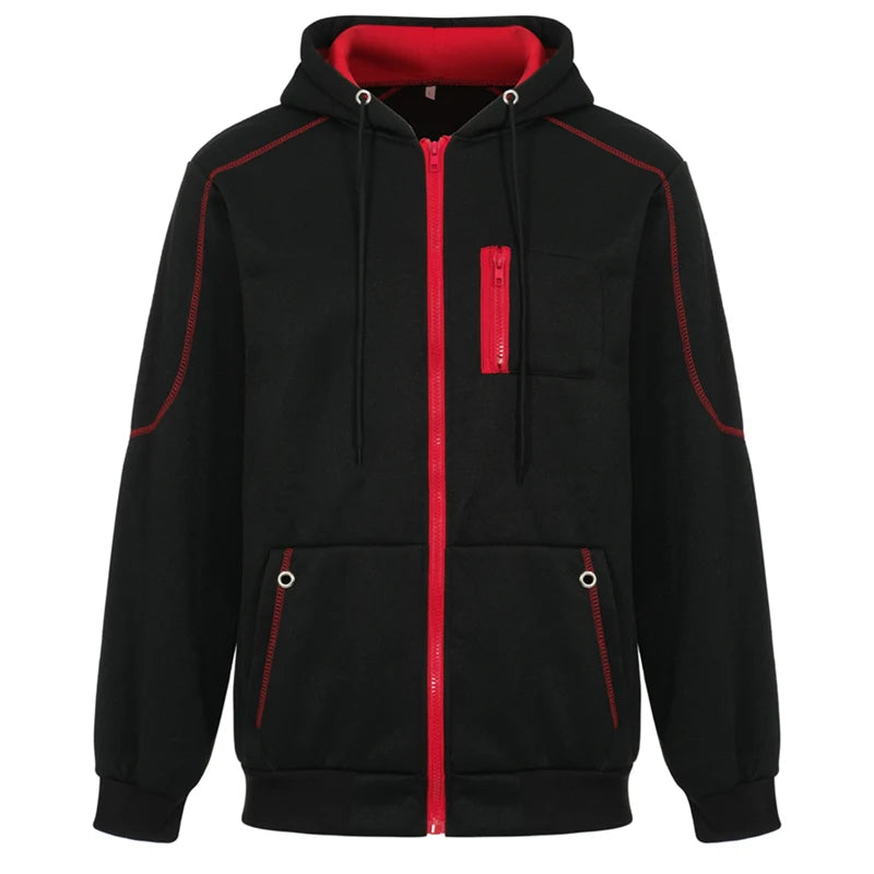 Men's Long Sleeve Zip Up Hoodie Casual Athletic Sweatshirt Hooded Jacket with Pockets Spring Fall Warm Fleece Lined Coat Outwear - ATFH