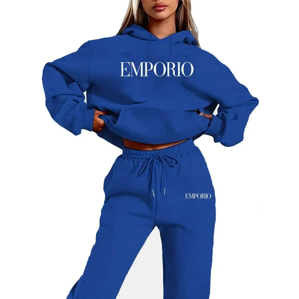 2026 Women's Fleece-Like Hooded Sweatshirt & Joggers Set Print Polyester Lounge Set Matching Sets All-Season Comfort Pant Sets - ATFH