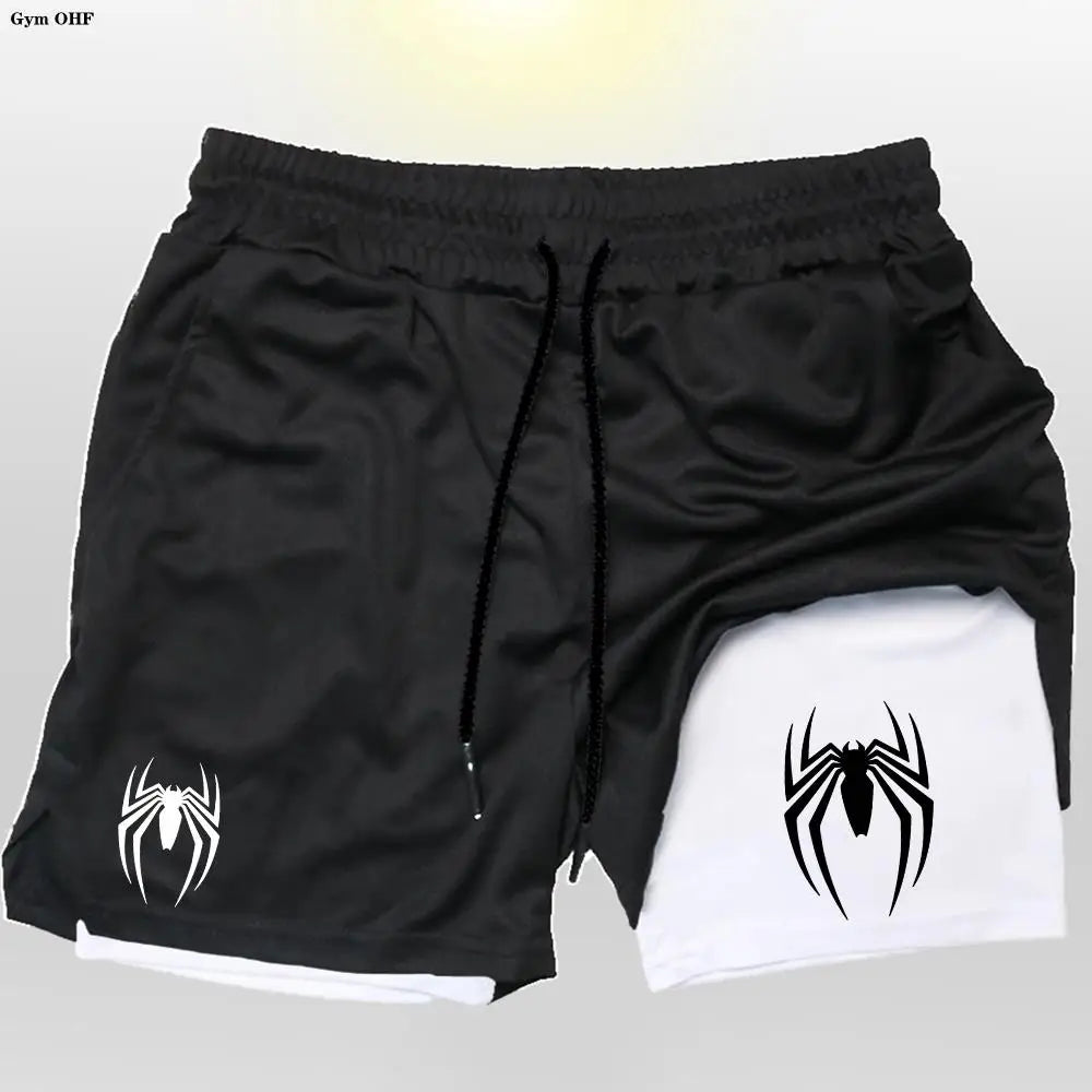 2099 Spider Sport Shorts Men Sportswear Double-Deck Running Shorts 2 In 1 Beach Bottoms Summer Gym Fitness Training Short Pants