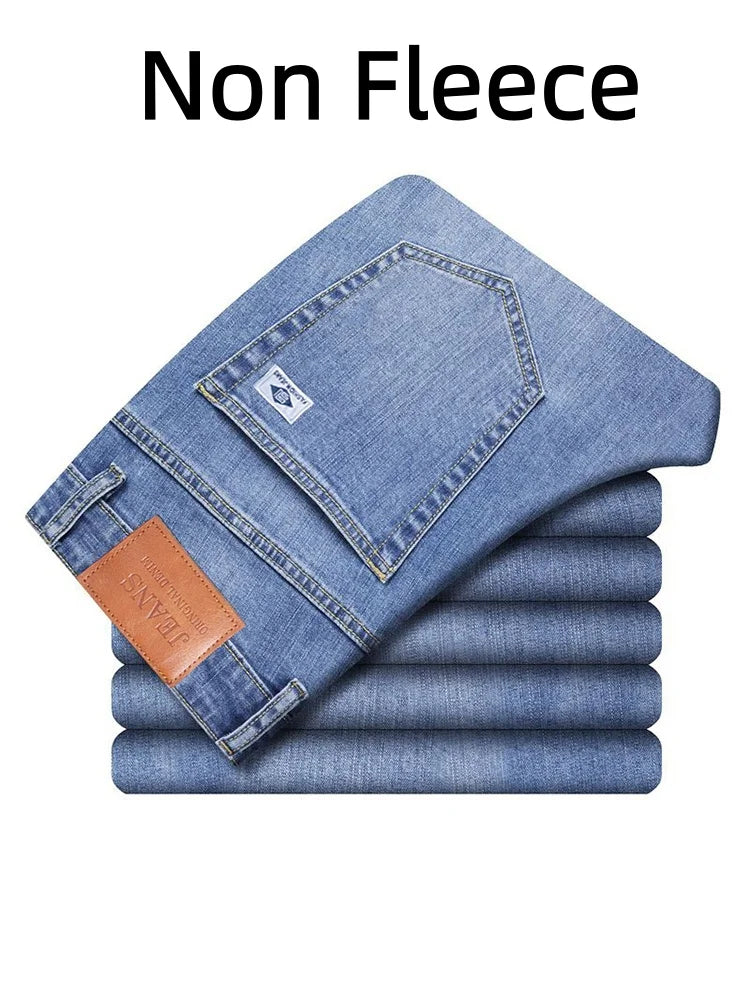 Men's loose straight leg jeans retro washed elastic casual pants suitable for all seasons versatile pants ATFH