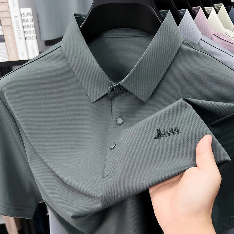 Mens Embroidered Polo Shirt Short Sleeve Slim Fit Casual Style Soft And Comfortable Fabric For Daily Wear And Weekend Getaways