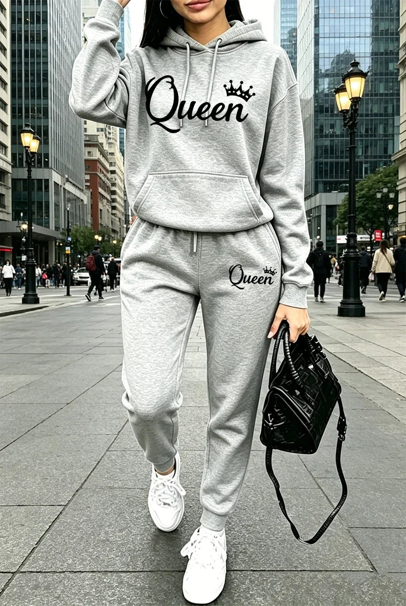Queen Printing Autumn Winter Women's Outfits Casual Hooded Sweatshirts Outdoors Sports Jogging Clothes 2026 Single Hoodie Pants