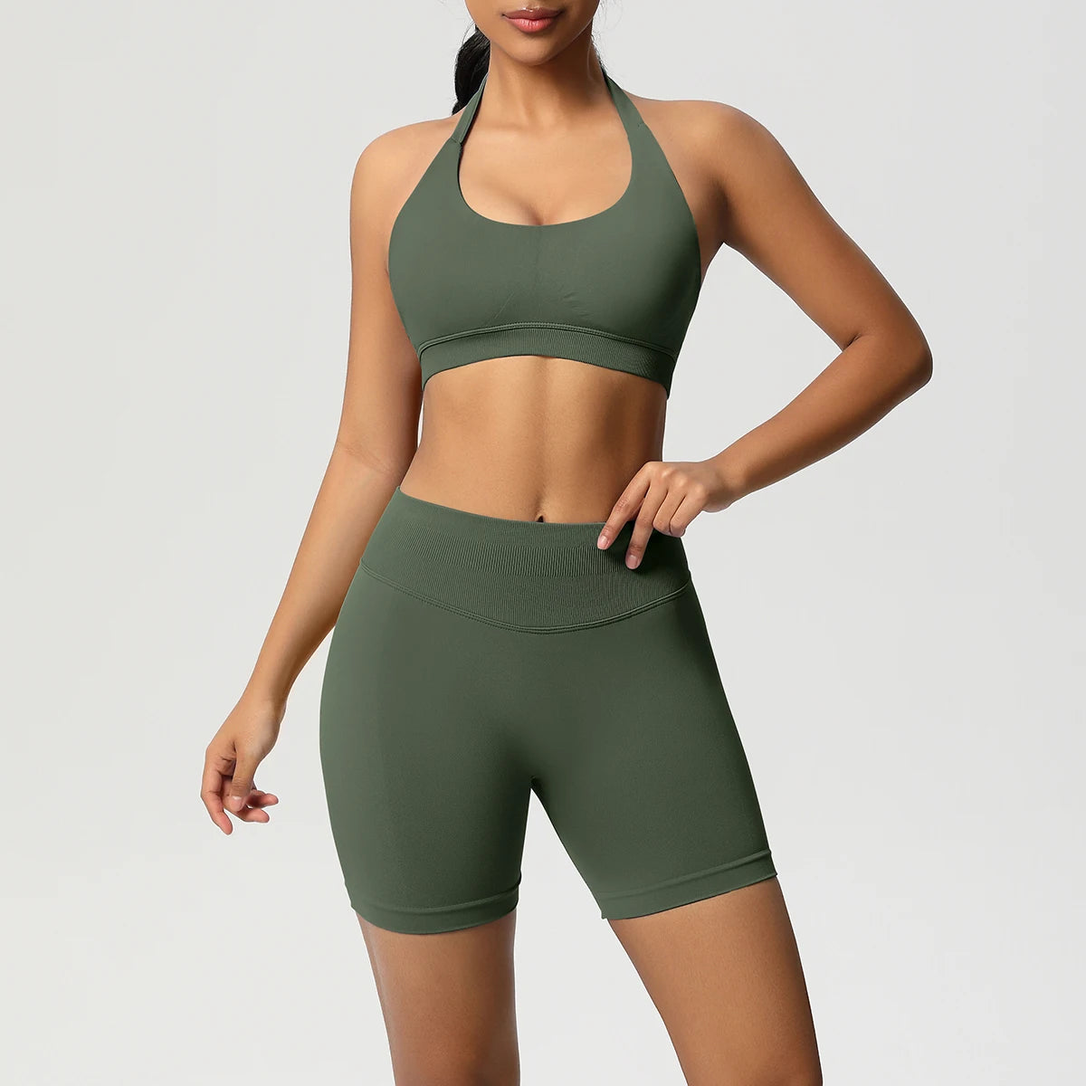 2PCS Sportswear Woman Sports Yoga Set Gym Clothes Yoga Suits For Women Tracksuits Sports Shorts Crossover Bra Gym Leggings - ATFH