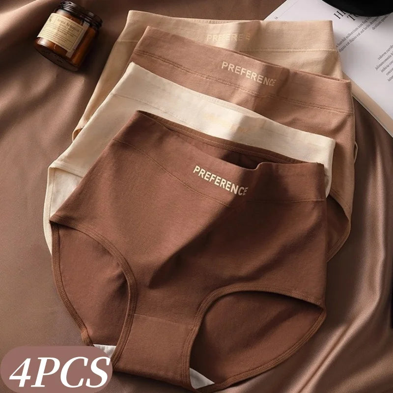 4Pcs/Set Women High-Waist Briefs Tummy Control Panties Soft & Breathable Cotton Underwear Plus Size Comfort Lingerie M-XXL