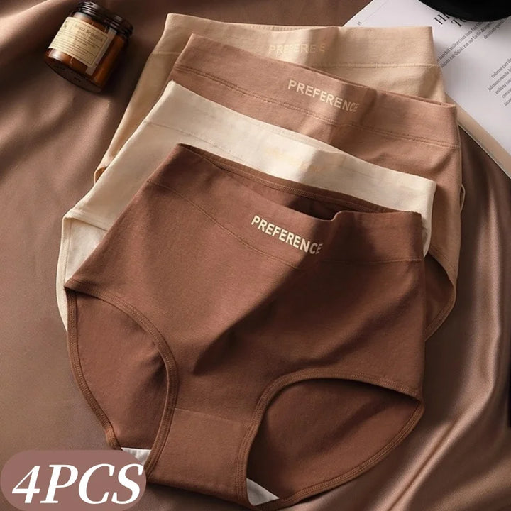 4Pcs/Set Women High-Waist Briefs Tummy Control Panties Soft & Breathable Cotton Underwear Plus Size Comfort Lingerie M-XXL