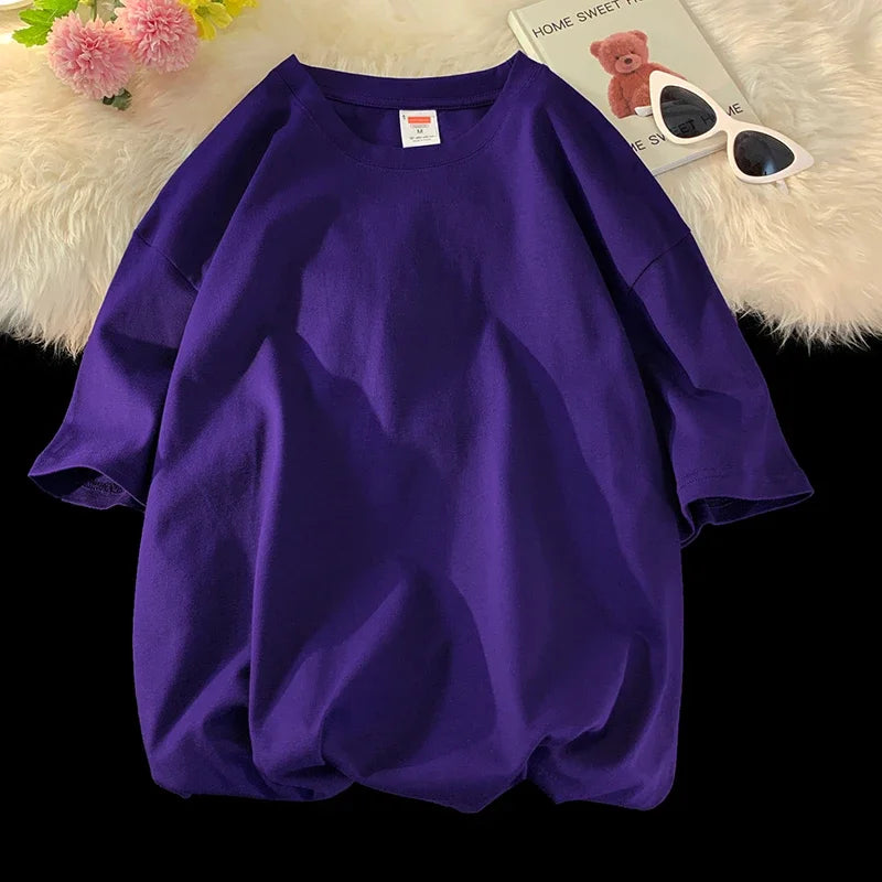 LEGIBLE Summer short sleeve T-Shirt Women Cotton Tee Shirt Loose Solid Basic Oversized T Shirt Women O-neck Tshirt Women - ATFH