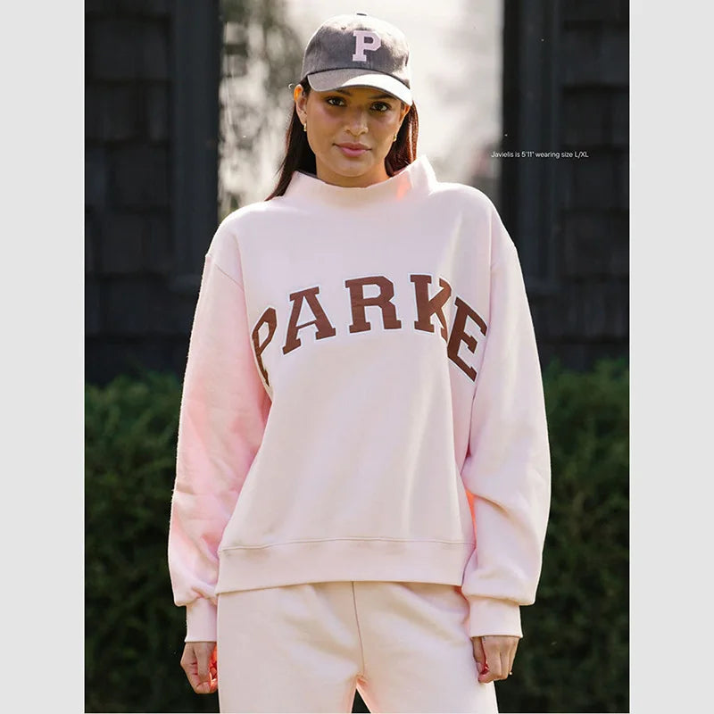 Winter New Arrival North American Niche Letter Applique Embroidered Light Pink Loose Women's Sweatshirt - ATFH