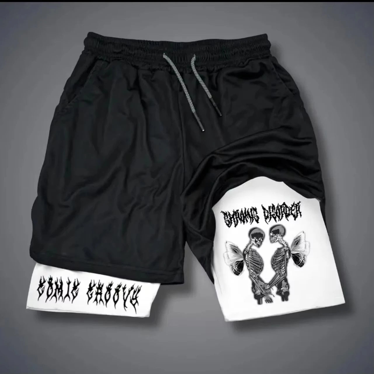 Men's Printed Shorts 2-in-1 Sweatpants Sports Exercise Running Pants with Mobile Phone Pocket Breathable Quick Dry Men Clothing