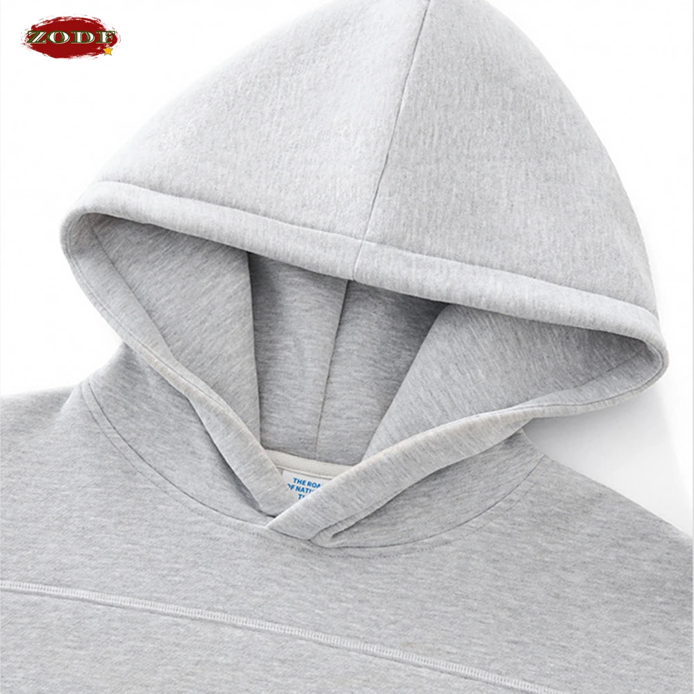 ZODF Trendy Men 350gsm Fleece Loose Boxy Fit Hooded Hoodie Unisex Hip Hop Solid Warm Pullovers Coat For Winter HY0032 - ATFH