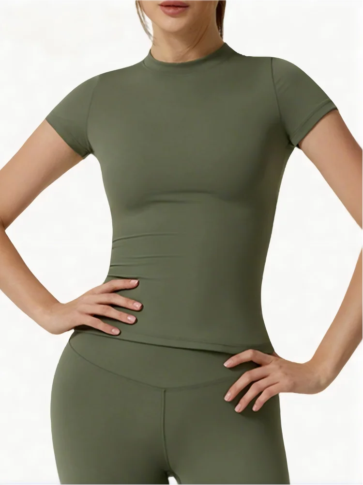 Brushed Fitted Yoga Top, Quick-Dry, Naked-Sense, Waist-Shaping Short Sleeve, Premium Fitness Sports T-Shirt - ATFH