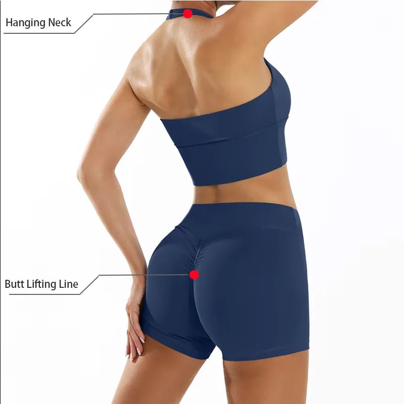 Sexy Yoga Shorts Set Fitness Suits For Women Sportswear Summer Scrunch Sports Outfits Quick-Dry Breathable Gym Workout Clothes - ATFH