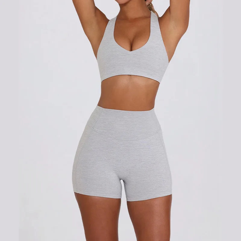 Naked Feel Quick-Dry Yoga Set Strappy Sports Bra & Seamless Leggings for Women Outdoor Gym Workout Activewear - ATFH