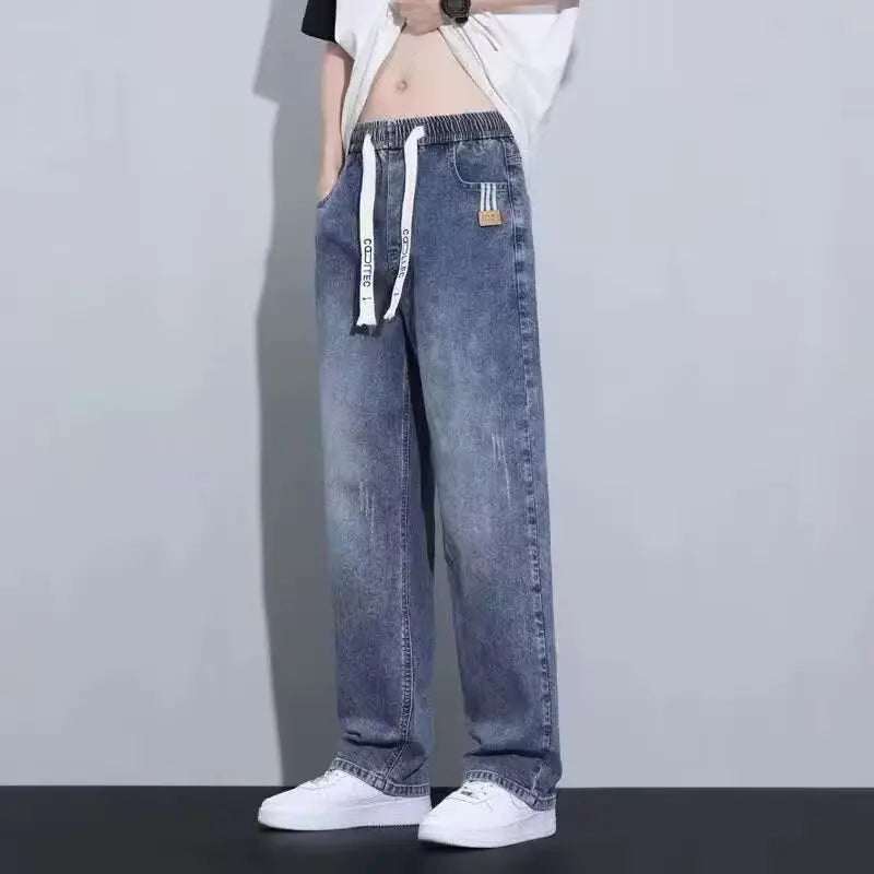 Men's Loose Fit Straight Leg Wide Leg Pants New Spring/Summer Casual American Trendy Brand Boys' Casual Jeans ATFH