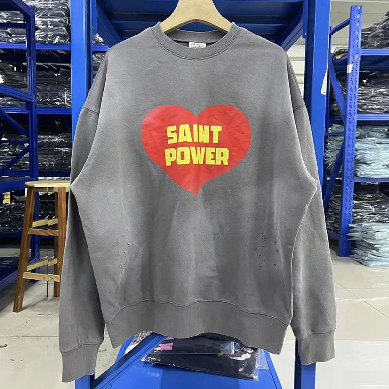 Simple Classic Letters Logo Print Orange Saint Hoodie Hooded Men Women Streetwear Vintage Washed Damaged Hole Pullovers - ATFH
