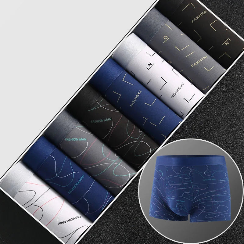 8pcs Men Underwear Boxer Shorts Breathable Mid Waist Shorts Square Leg Pants Comfortable Print Plus Size