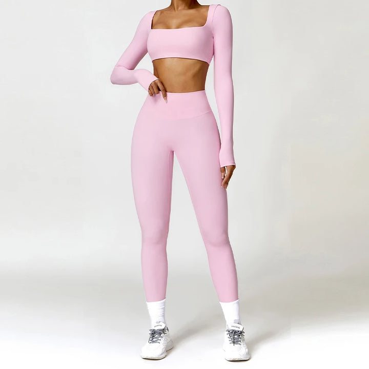 Summer 2PCS Yoga Suit Sports Set Women Quick-Dry Gym Set Women Tracksuit Running Workout Long Sleeve Sports Shirt Yoga Clothing - ATFH
