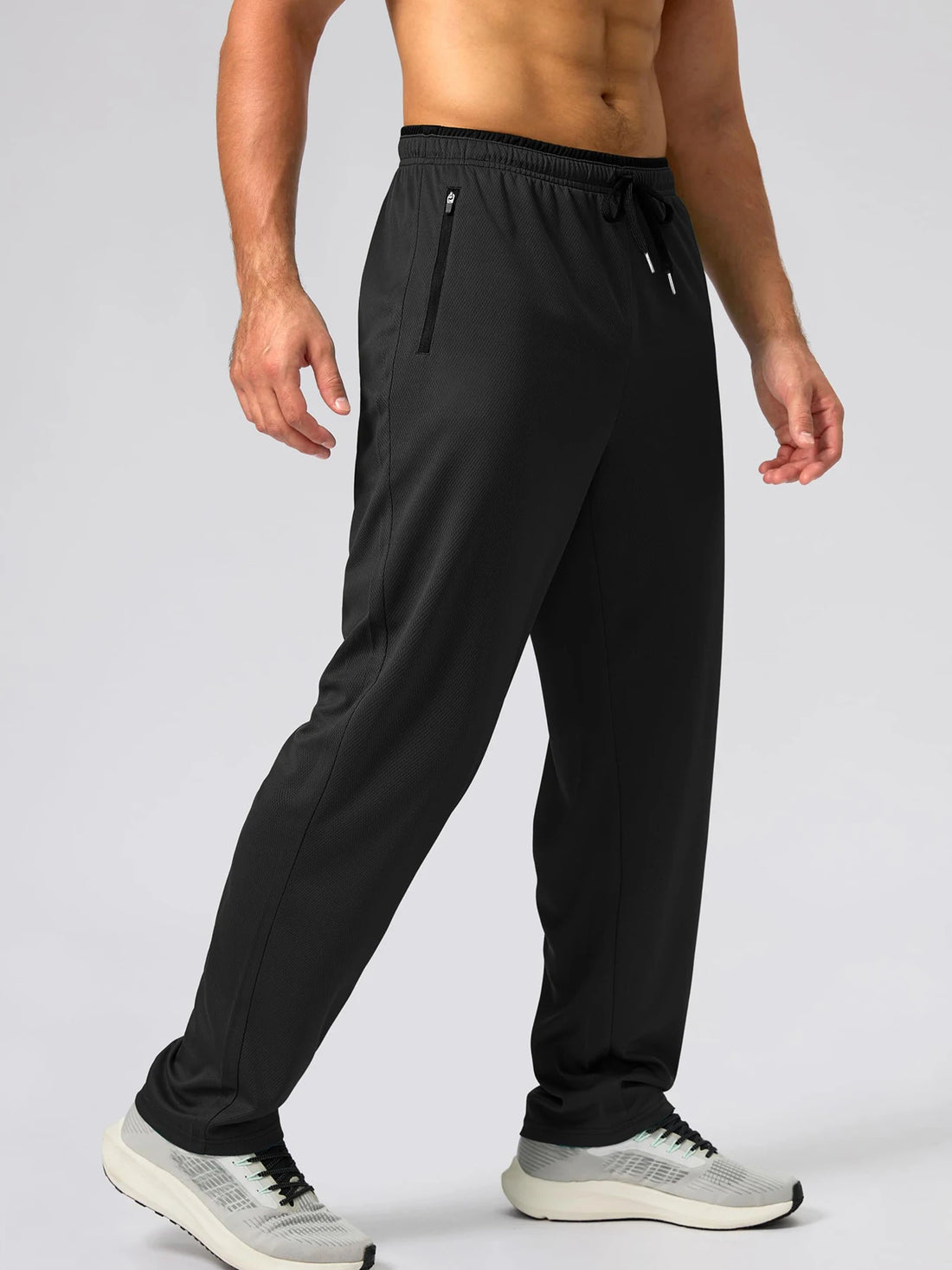 2026 Spring and Summer New Men's Zipper Pocket Solid Color Casual Pants Outdoor Sports Training Breathable Loose Straight Pants