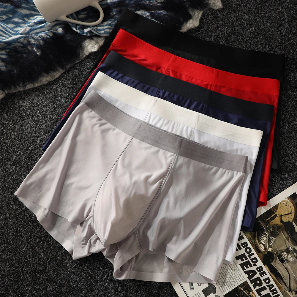 1/3PCS Summer Ultra-thin Ice Silk Man Underwear Breathable Antibacterial Mesh Crotch Boxers High Elastic Seamless Men's Panties