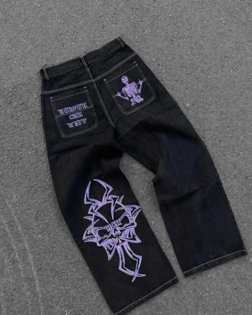 New Baggy Casual Wide Leg Jeans Men Street Retro Hip Hop Print Jeans Trend Fashion Black High-waist Jean Y2k Men Clothing 2023 ATFH