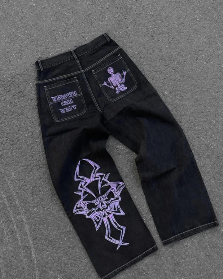 New Baggy Casual Wide Leg Jeans Men Street Retro Hip Hop Print Jeans Trend Fashion Black High-waist Jean Y2k Men Clothing 2023 ATFH
