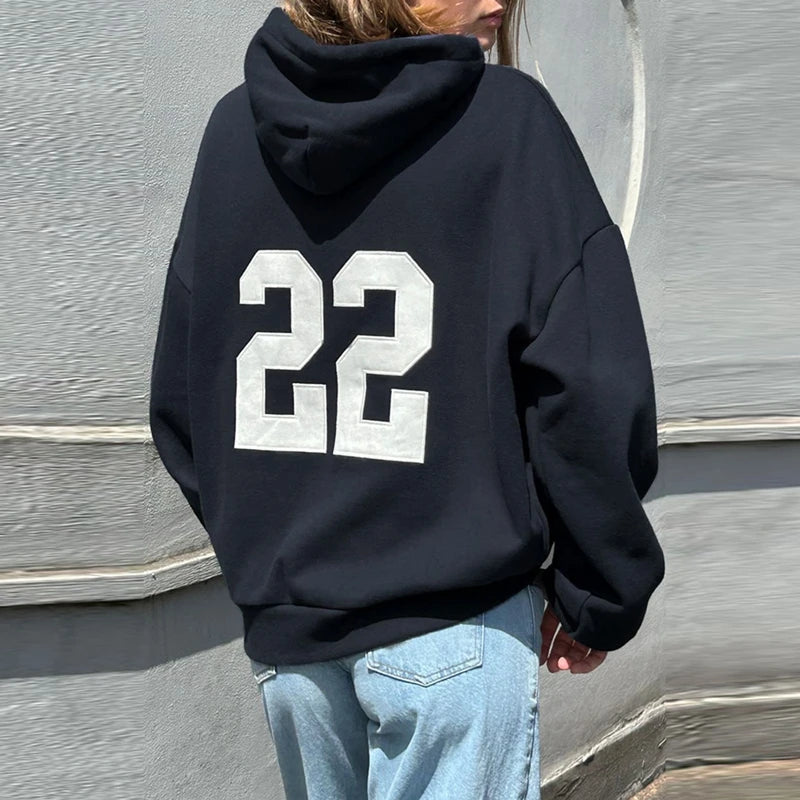 Y2K Retro Loose Hoodies Vintage Pattern Drawstring Hooded Women Casual Long Sleeve Sweatshirts Pullovers Fall Winter Streetwear - ATFH