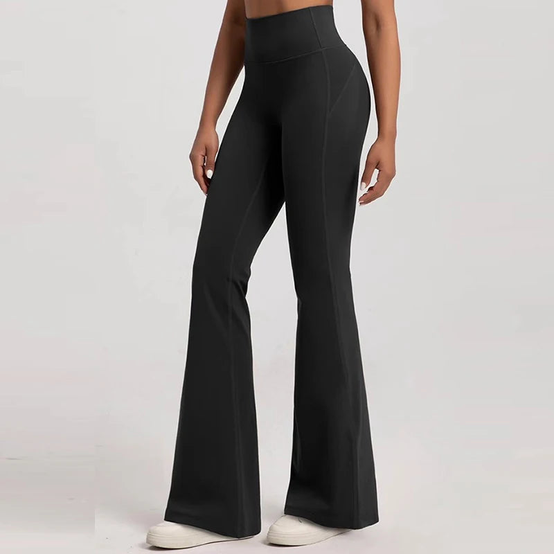 Women's High-Waisted Flared Pants, Elastic Waist, Cinching Hip-Lifting, Casual Yoga Pan for All-Season Exercise and Outdoor Wear ATFH