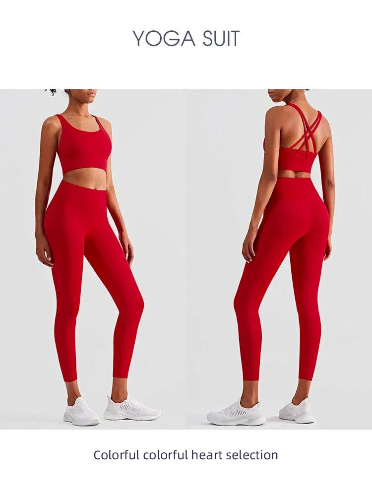2 Piece Yoga Clothes Women's Tracksuit Athletic Wear Pilates Fitness Suit Gym Workout Push Up Clothes Sports Bra Leggings Suit - ATFH