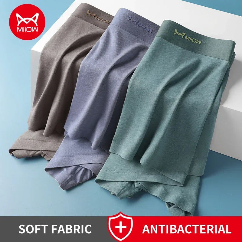 MiiOW 3Pcs Modal Boxer Underwear for Men Antibacterial Cotton Cuecas Men's Panties Silky Breathable Man Underpants Mens Boxers
