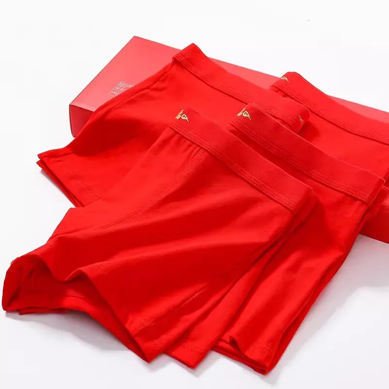 4Pcs Boxers Men Cotton Panties Lucky Red Men's Underwear Boxers Breathable Man Solid Underpants Comfortable Shorts