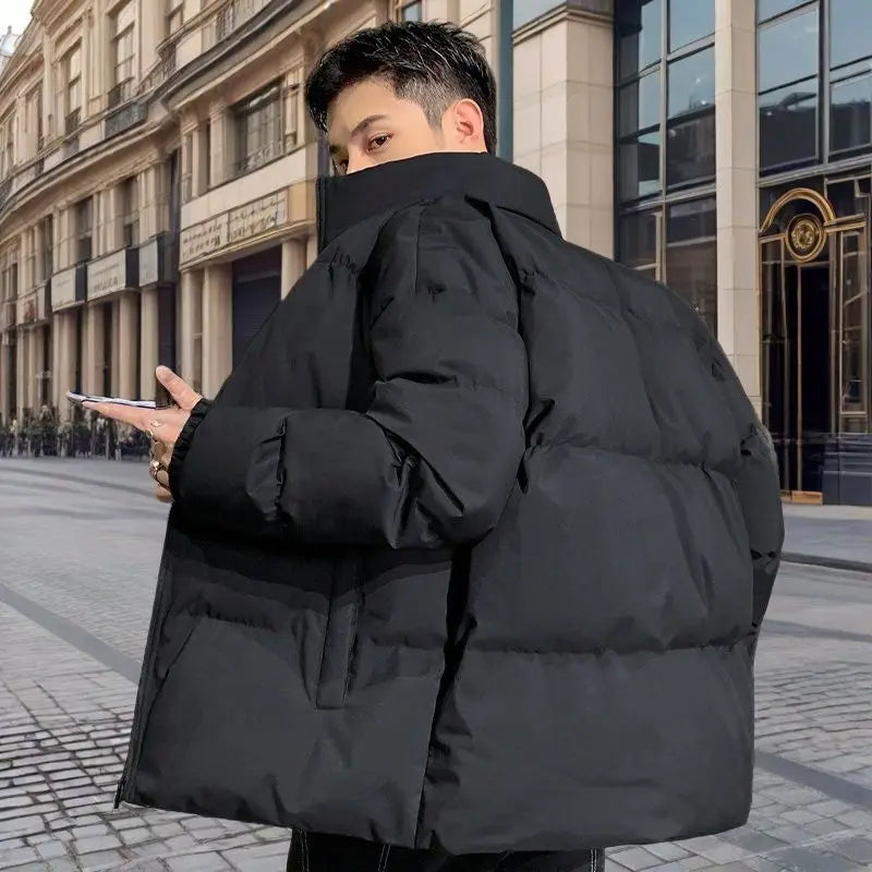 Men's Parkas New Korean Thicken Cotton Padded Coats Male Winter Warm Overcoats Men Solid Color Zipper Casual Jackets F253