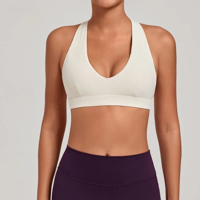 samless women's gym workout sports bras Gathering Anti-Shake Halter Strap Yoga Bra Tight Outdoor Sports Running Fitness Top - ATFH