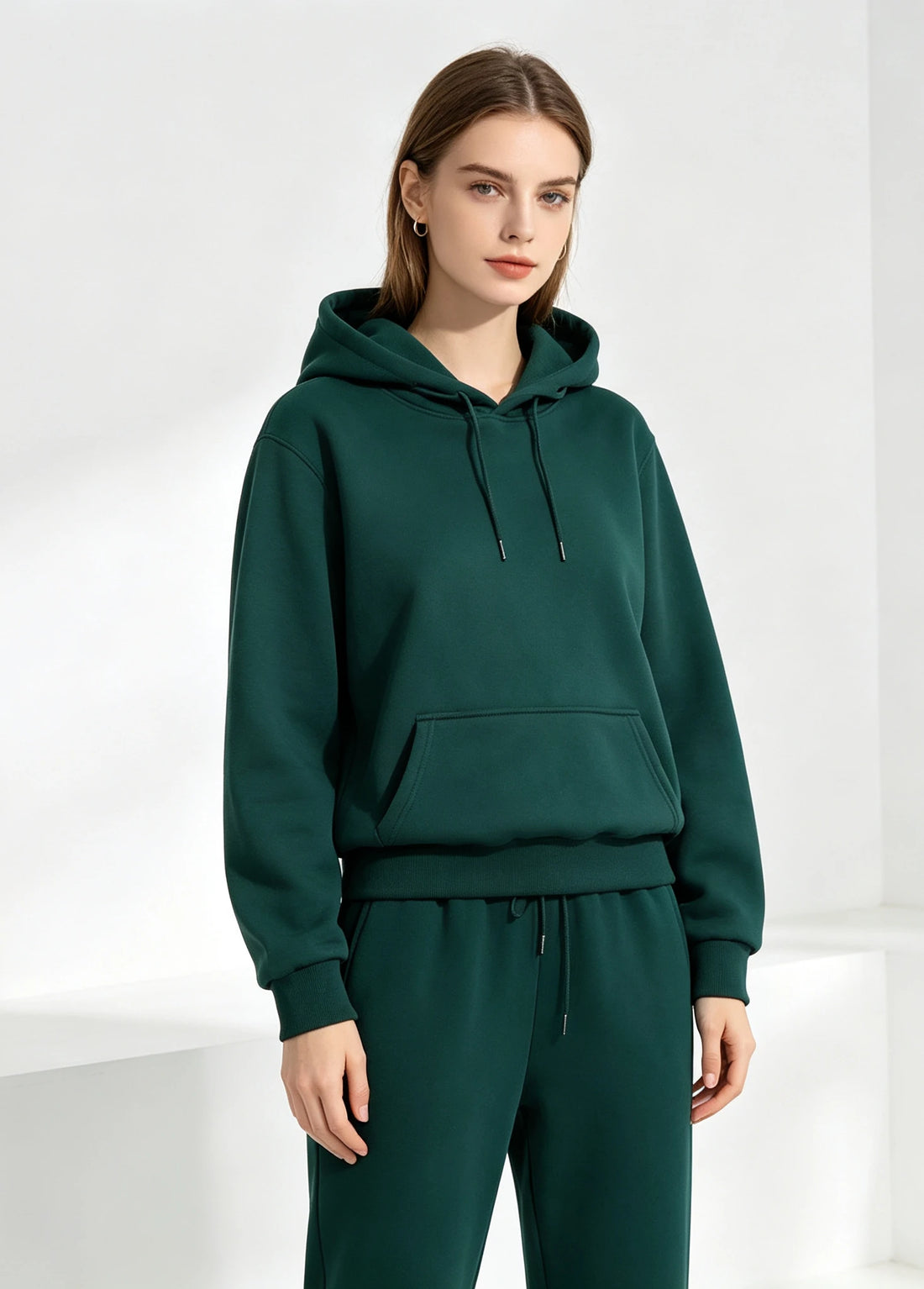 Autumn and Winter Casual Daily Women's Two-Piece Sports Suit Solid Color Hooded Sweat Loose Drawstring Pants Home Clothes