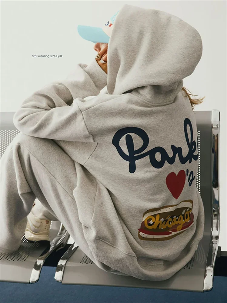 Spring New 2026 Women's Back Letter Graphic Print Hoodies S Vintage Casual Sports Top