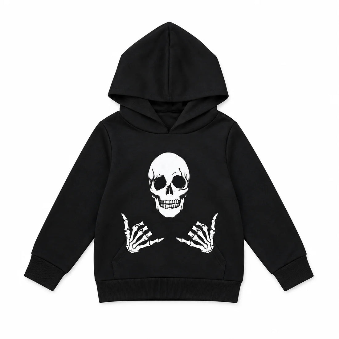 Kids Halloween Skeleton Hoodie Black Fleece Pullover Sweatshirt, Skull Graphic Hooded Top for Boys Girls, Fall Winter Casual Cos
