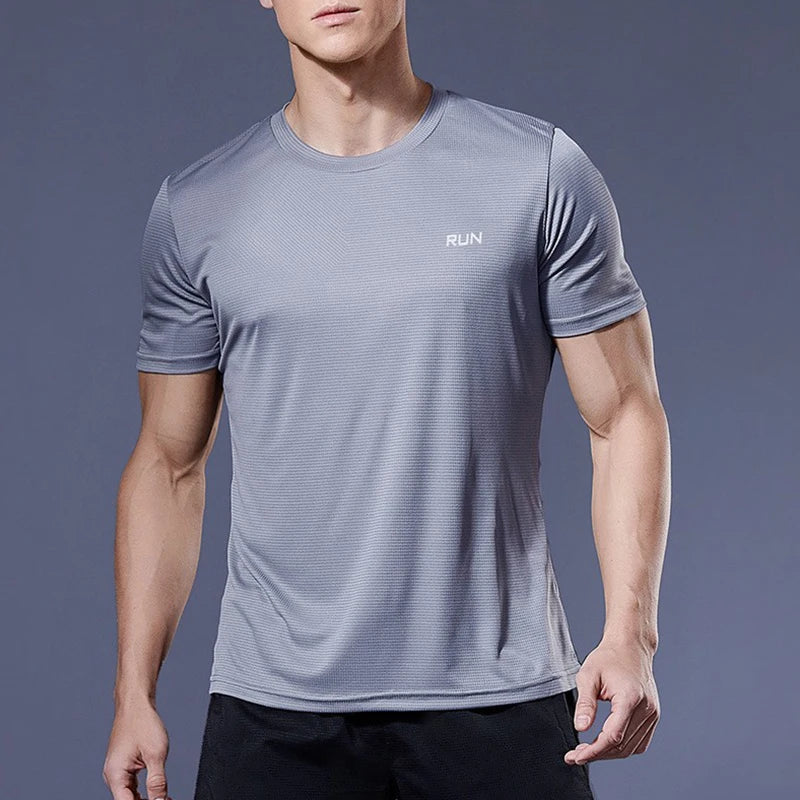 Men Short Sleeve Sport t Shirt Quick Dry Running t-Shirt Man Clothes Breathable Fitness Shirt Top Ice Silk Gym Football Jerseys