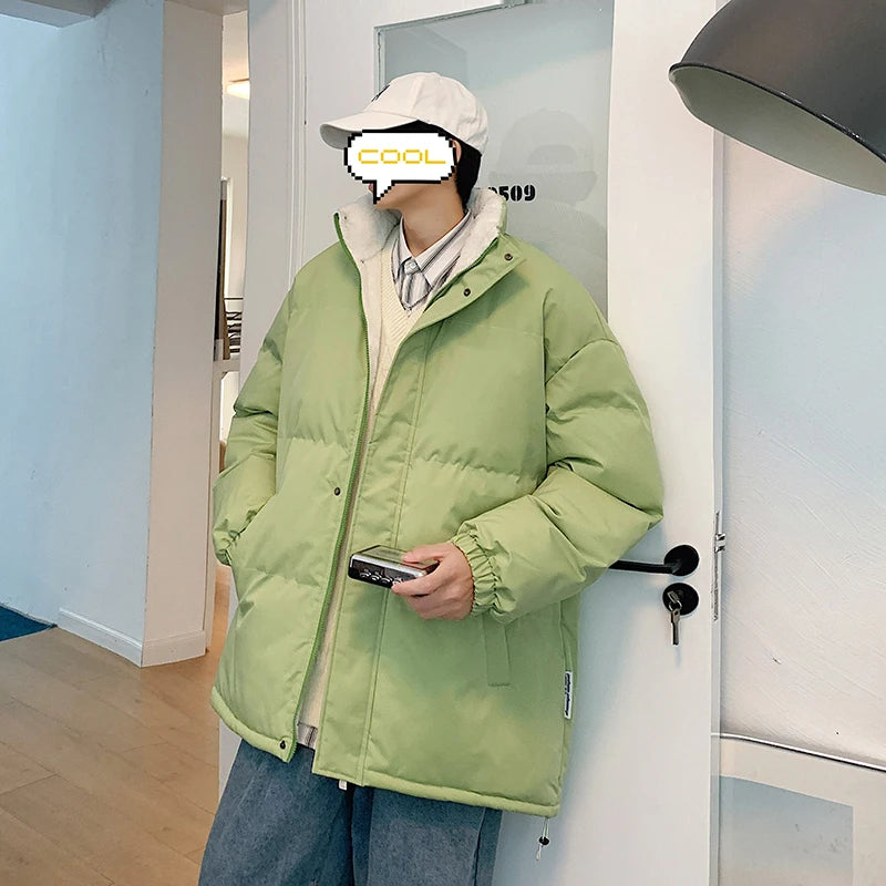 Winter Stand-up Collar Jacket for Men  New Arrived Men Solid Color Parka Thickened Warm Jacket Oversize Puffer Coat ATFH