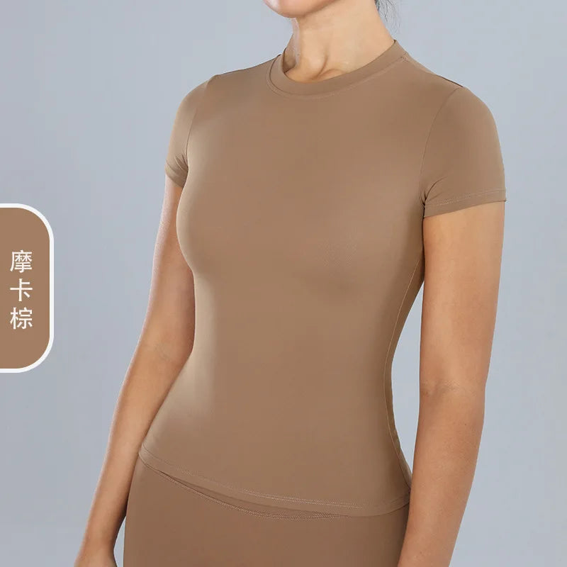 Yoga Sport Shirt Blouses Pilates Crop Top Fitness Women's Short Sleeve T-shirt Tees Sweatshirt Sportswear Woman Gym Yoga Clothes - ATFH