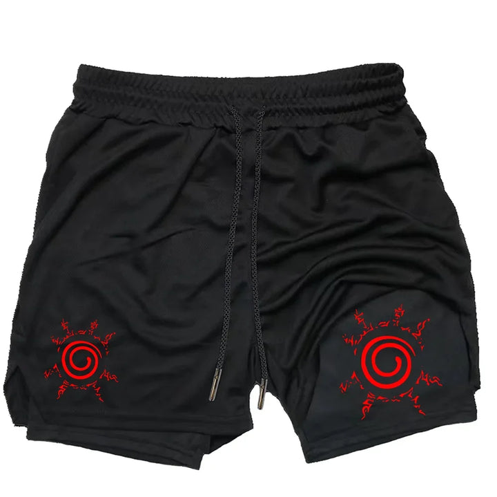 Anime men's gym quick drying jogging shorts fitness exercise running 2-in-1 shorts men's sports fitness shorts