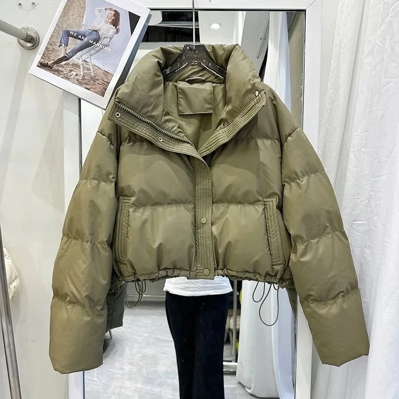 2024 New Women Parkas Winter Warm Loose Puffy Coats Cotton Padded Stand Collar Korean Puffer Jackets Fashion Female Clothes