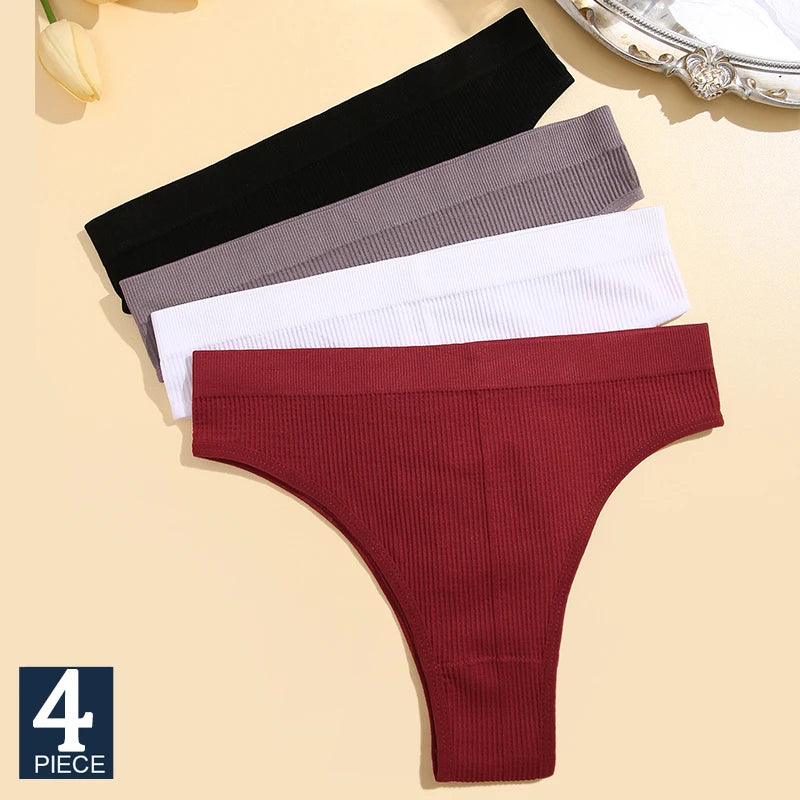 FINETOO 4PCS/Set Seamless Women Pantys High Waist Briefs Solid Color Brazilian Panties Girls Sexy Underpants For Women Lingerie