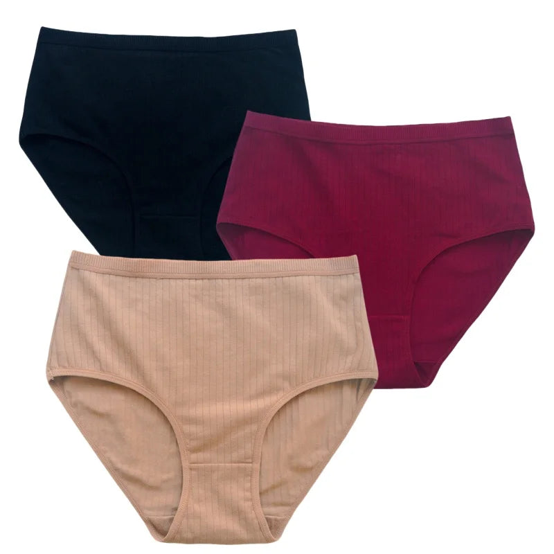3Pcs/Set Women High Waist Panties Cotton Briefs Tummy Control Underwear Sexy Lingerie Breathable Full-Coverage Underpants S-XXL